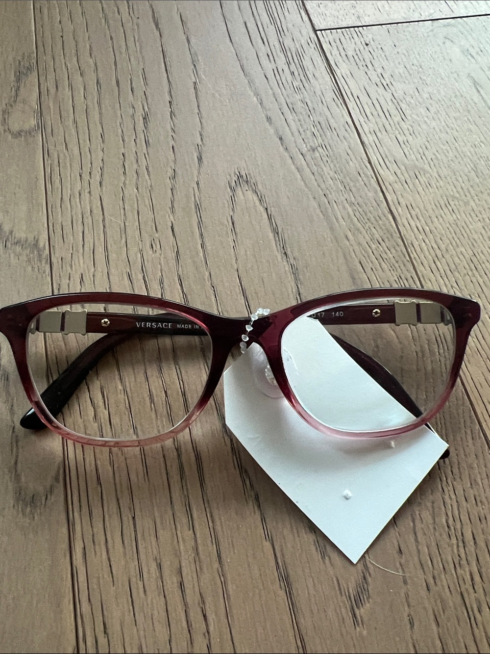 Versace Women's Burgundy to Pink Gradient Cat-Eye Glasses with Gold Accents